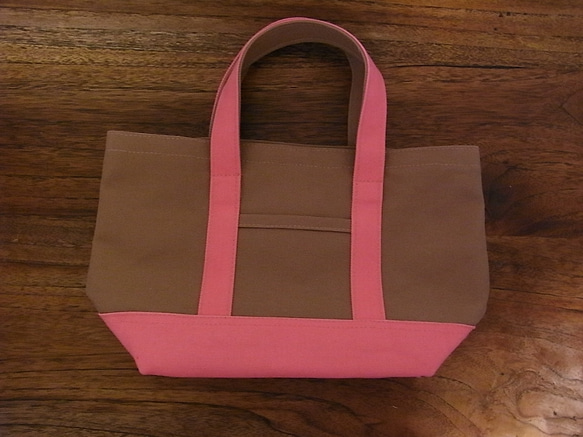 BASIC TOTE BAG XS　薄茶×ローズピンク 3枚目の画像