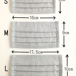 プリーツマスク 長時間快適　裏地ベージュか白 SML　ノーズワイヤー出し入れ口付き　先染めオーガニックコットングレー 5枚目の画像