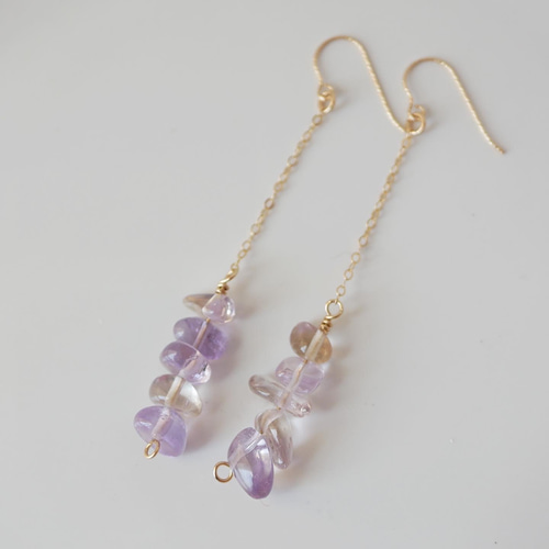 14kgf】アメトリンのロングピアス☆天然石 ピアス（フック・チェーン