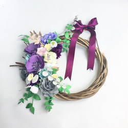 大輪の花が咲き誇る華やかな紫のハーフリース　L《ペーパーフラワー 》 5枚目の画像