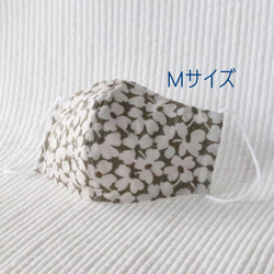 布マスクＭ　marie flower　カーキ【送料無料】晒（さらしマスク）CHECK&STRIPE 1枚目の画像