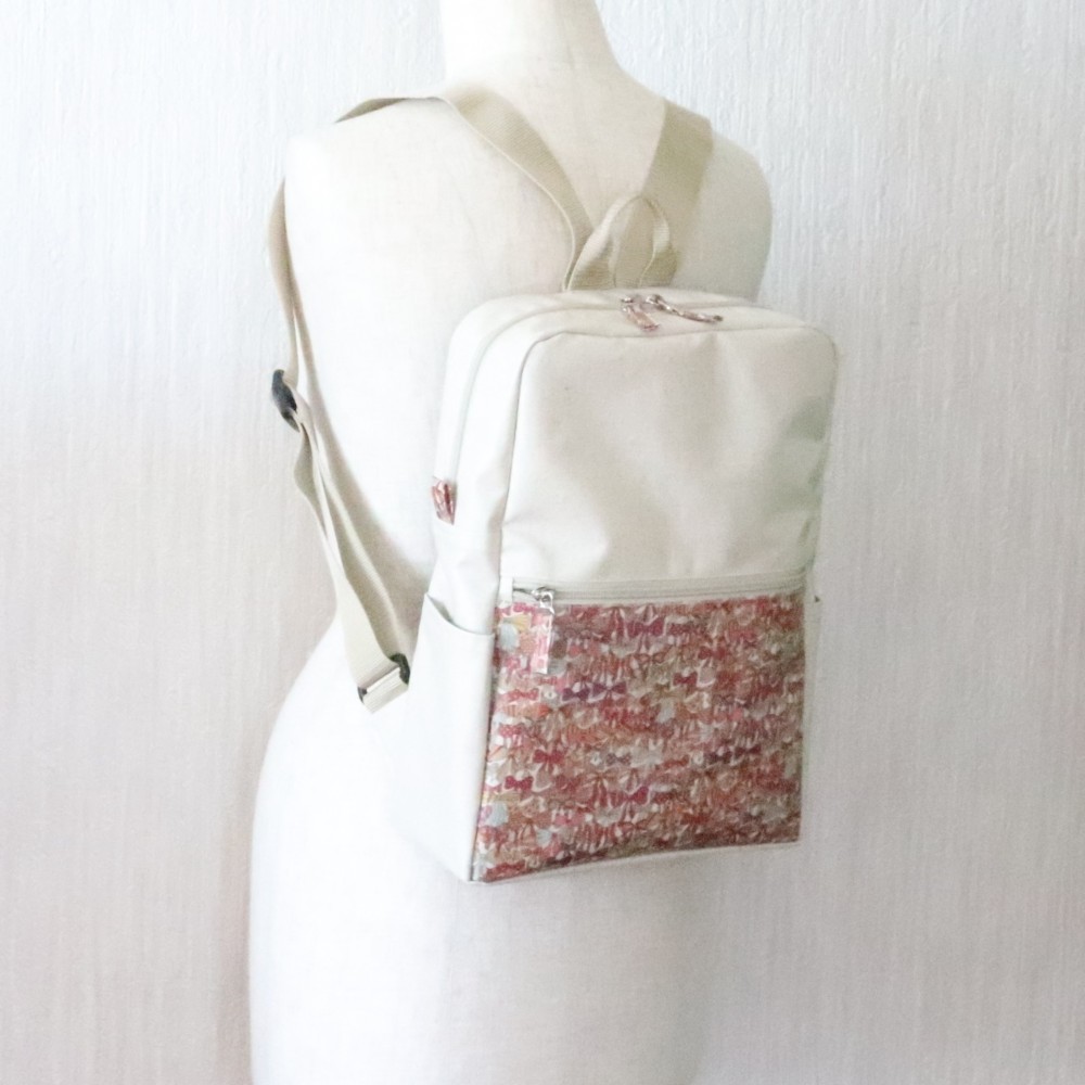 リバティ×綿麻ビニコ/スクエアリュック M*Jenny's Ribbons【送料無料】