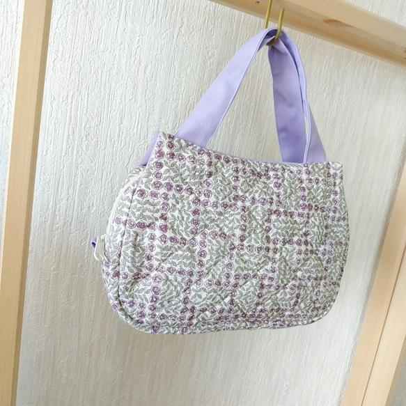 あおりトート * リバティ キルティング×帆布 パープル【送料無料  