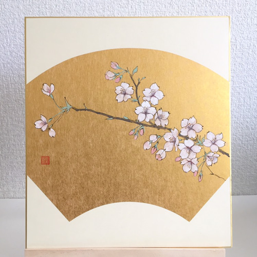 平野勝『藤』色紙、絵画　日本画 絵画 花の絵 平野勝『藤』色紙、絵画 日本画 絵画 花の絵 - 絵画