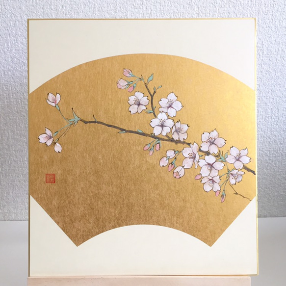 日本画色紙 桜 2枚目の画像
