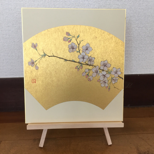 スケールモデル 新作 希世銘 真作】絵画 日本画（色紙） 華やかさと儚さが共存する 桜 絵画