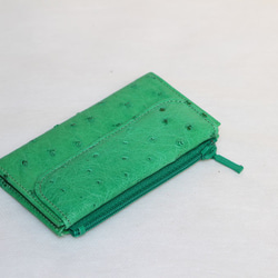 [數量有限] 免運費♪鴕鳥皮（綠色）鑰匙包/卡片包/硬幣包 第1張的照片