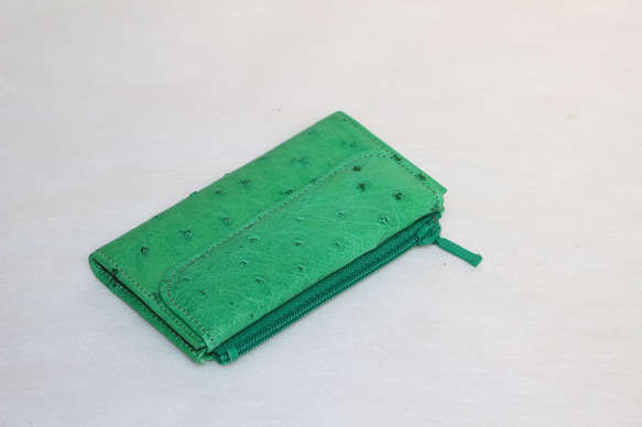 [數量有限] 免運費♪鴕鳥皮（綠色）鑰匙包/卡片包/硬幣包 第1張的照片