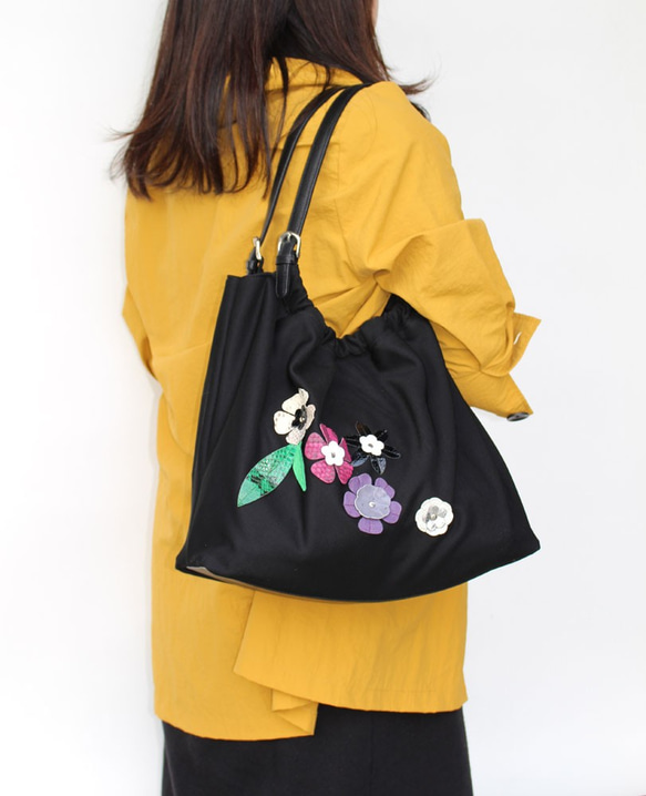 光！ Kanoko 編織花卉貼袋（紫色） 第1張的照片