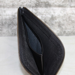 L字ファスナー 薄くて 小さい コンパクト 財布 オイル絞り ヌメ革（黒） 2枚目の画像