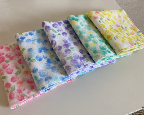ミモザ*2*８重やわらかガーゼハンカチ*大2枚セット*ハンドメイド ふんわり ダブルガーゼ ハンカチ ミモザ ミントブルー プチ