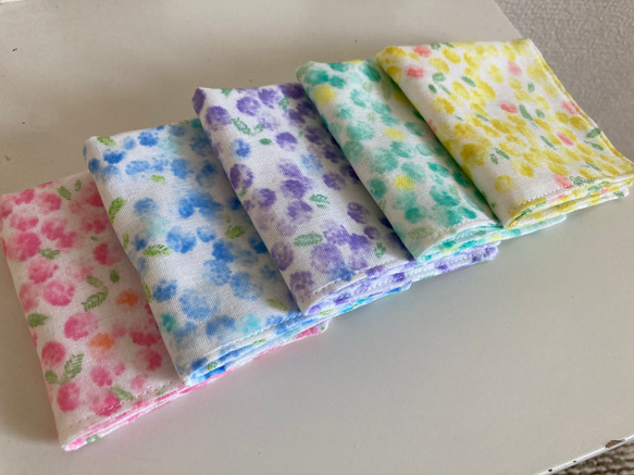 Flower*12*やわらかガーゼハンカチ*5枚セット*ハンドメイド