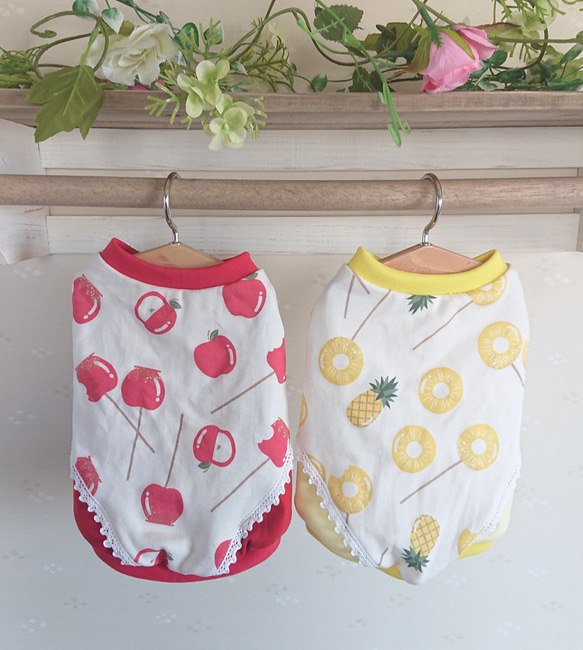 フレブル 服ハンドメイドりんごあめメッシュタンクトップ