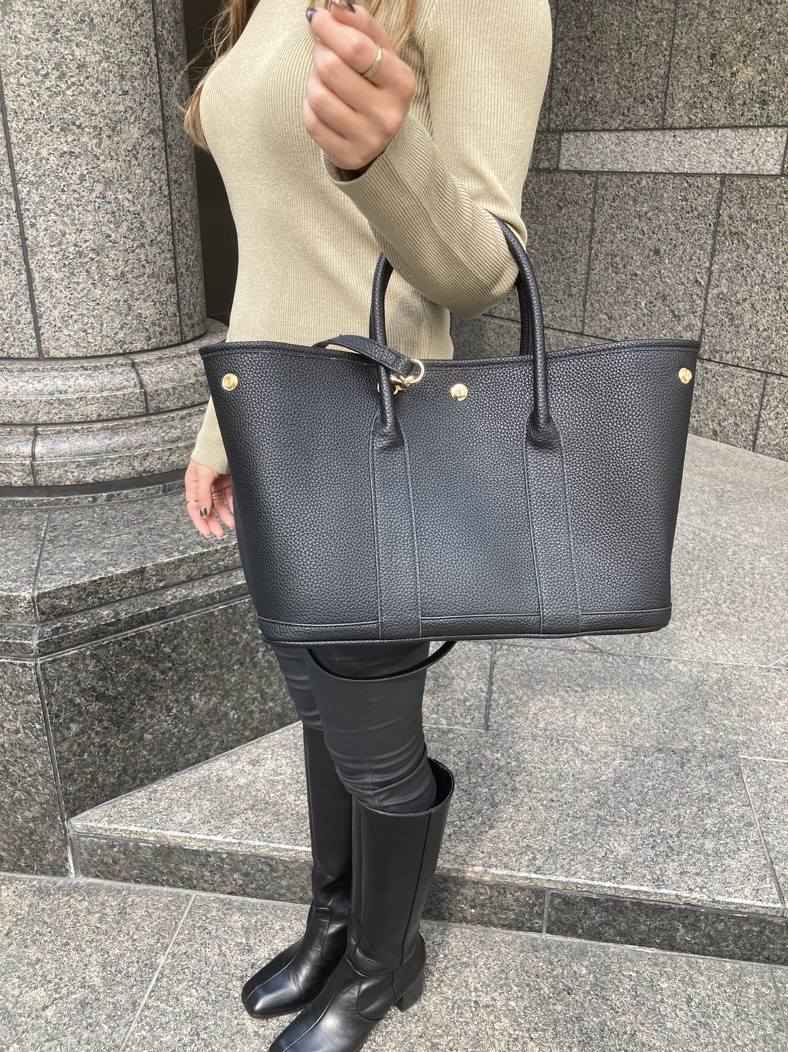 エコレザートートバッグ☆カラーバンド&ショルダーバンド2本付☆Lサイズ【36cm】☆ブラック色