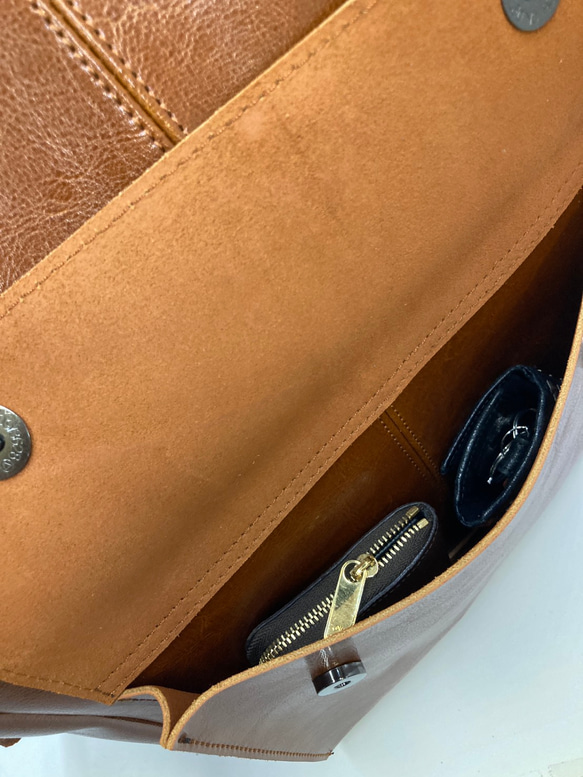 外ポケット&2本ベルト2wayリュック☆ノートPC収納OK☆通勤、通学に便利☆キャメル色 6枚目の画像