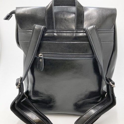 外ポケット&2本ベルト2wayレザーリュック☆ノートPC収納OK☆ブラック色