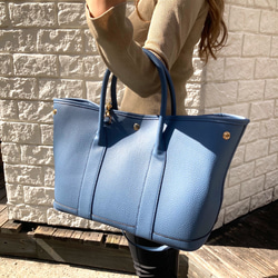 エコレザートートバッグ☆シボ風☆Lサイズ【36cm】☆A4収納サイズ☆ブルーグレー色 3枚目の画像