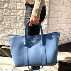 エコレザートートバッグ☆シボ風☆Lサイズ【36cm】☆A4収納サイズ☆ブルーグレー色 4枚目の画像