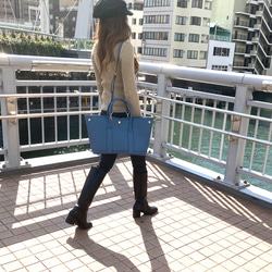 エコレザートートバッグ☆シボ風☆Lサイズ【36cm】☆A4収納サイズ☆ブルーグレー色 6枚目の画像