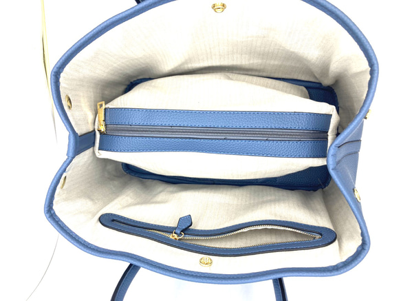 エコレザートートバッグ☆シボ風☆Lサイズ【36cm】☆A4収納サイズ☆ブルーグレー色 9枚目の画像