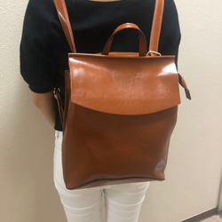 軽くて柔らかく上質でシンプルなレザー3wayリュック☆ショルダー可能☆キャメル色 2枚目の画像