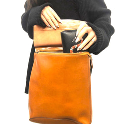 軽くて柔らかく上質でシンプルなレザー3wayリュック☆ショルダー可能☆キャメル色 5枚目の画像