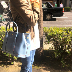 エコレザートートバッグ☆お出かけに☆カラーバンド&インナーバック付☆【30cm】Mサイズ☆ブルーグレー色 2枚目の画像