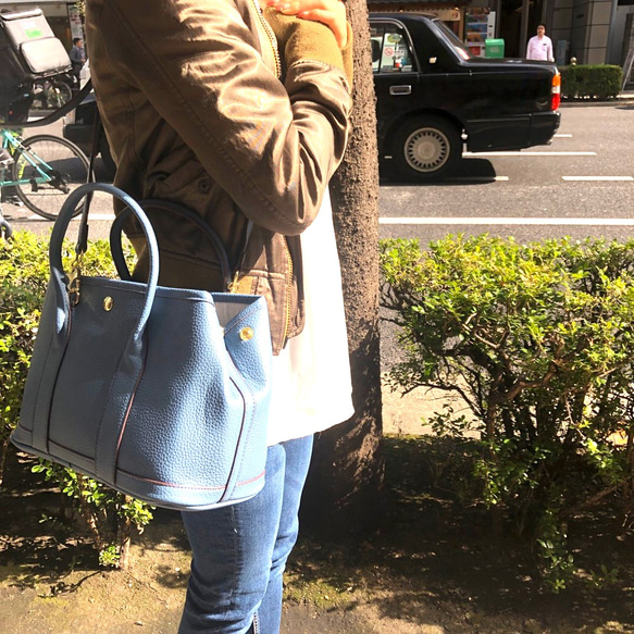 エコレザートートバッグ☆お出かけに☆カラーバンド&インナーバック付☆【30cm】Mサイズ☆ブルーグレー色 2枚目の画像