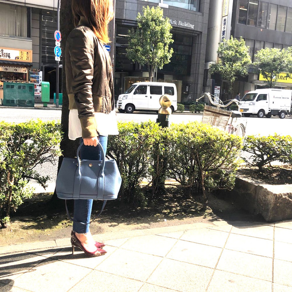 エコレザートートバッグ☆お出かけに☆カラーバンド&インナーバック付☆【30cm】Mサイズ☆ブルーグレー色 1枚目の画像