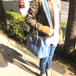 エコレザートートバッグ☆お出かけに☆カラーバンド&インナーバック付☆【30cm】Mサイズ☆ブルーグレー色 3枚目の画像