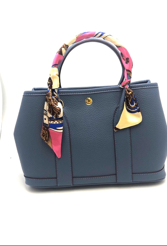 エコレザートートバッグ☆お出かけに☆カラーバンド&インナーバック付☆【30cm】Mサイズ☆ブルーグレー色 4枚目の画像