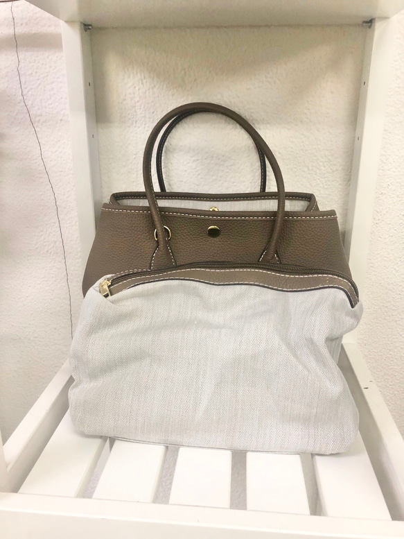 エコレザートートバッグ☆カラーバンドショルダーベルト2本付&インナーバック付☆25cmサイズ☆オレンジ色 6枚目の画像