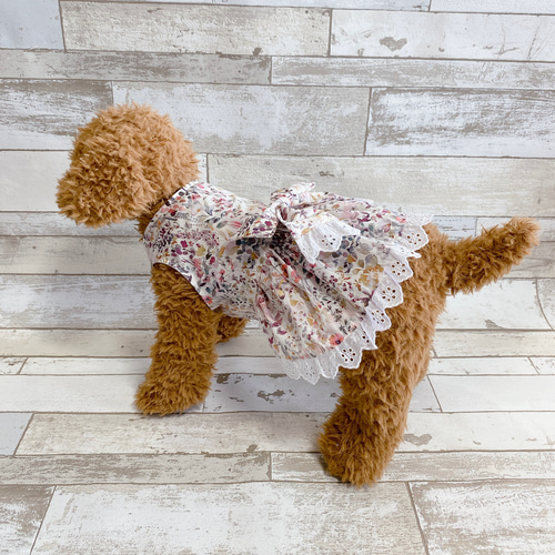 リバティ 犬のワンピース 犬の洋服✨リバティ 犬服 レース付きワンピース わんこ服 春夏