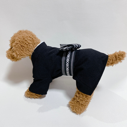 即納✨犬の袴 犬用本格袴セット XS 黒 鶴柄 西陣織 即納✨犬の袴✨犬用