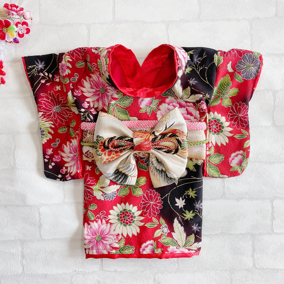 犬の着物✨本格 犬用 振袖 晴れ着 わんこ着物 Mサイズ 赤×黒 ペット服