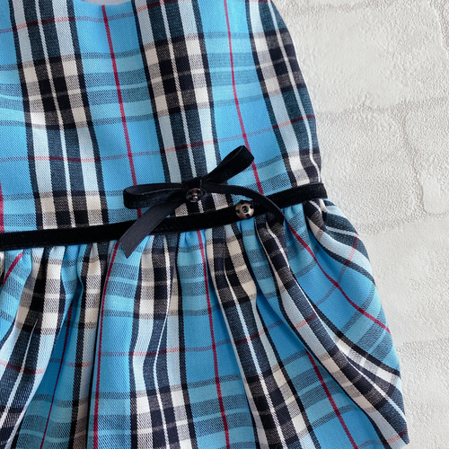 犬の洋服✨犬用秋冬暖かワンピース ノバチェック柄 水色 犬服 フリース