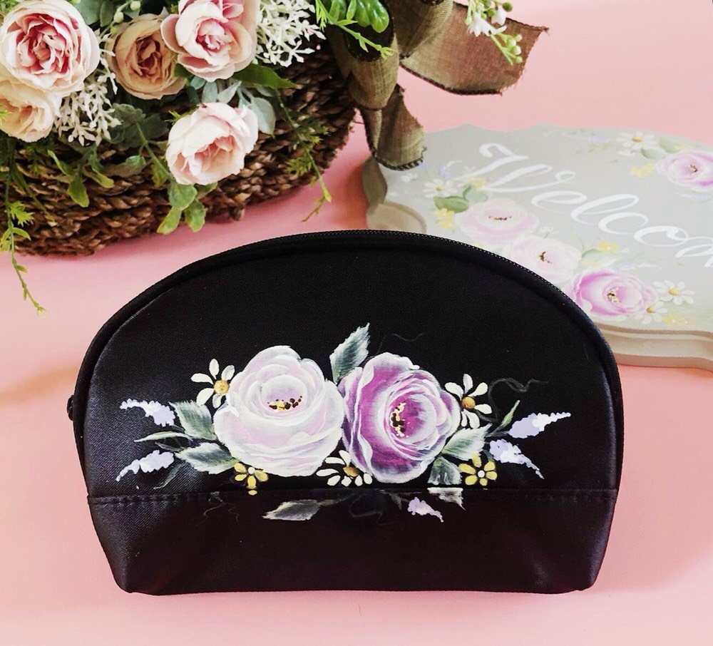 バラのトールペイント手描きポーチ、母の日のプレゼントに、ラッピング