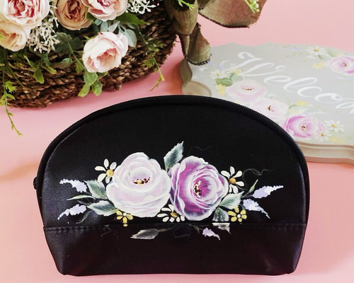 バラのトールペイント手描きポーチ、母の日のプレゼントに、ラッピング