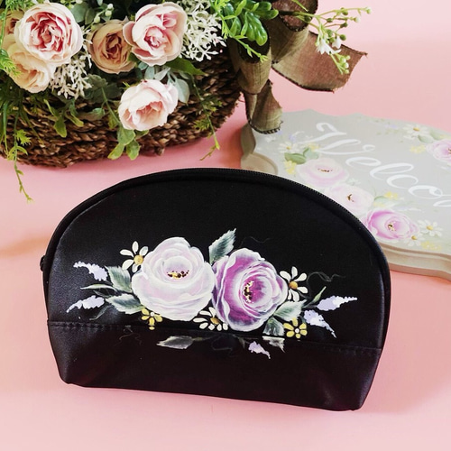 バラのトールペイント手描きポーチ、母の日のプレゼントに、ラッピング