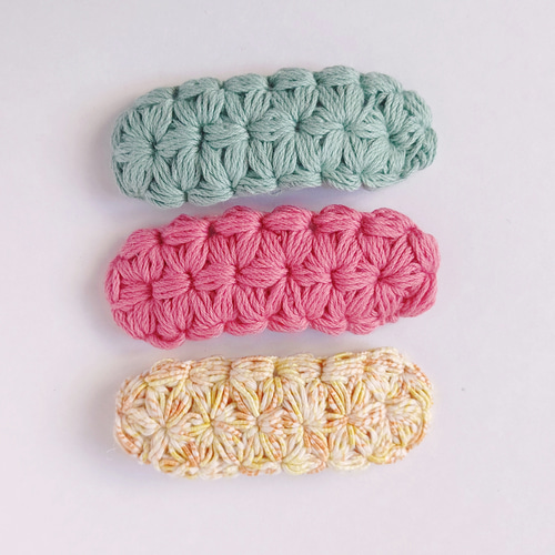1 個ピンクバレッタかぎ針編み手作りウール刺繍素敵なカラフルな