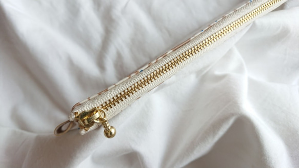 【即日発送可】マスクポーチ/あじさいベージュ 3枚目の画像