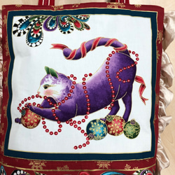 【クリスマスバージョン】猫＆オーナメント柄ダブルフェイストートバッグ 4枚目の画像