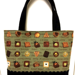 猫チョコレート柄×レオパード柄　帆布トートバッグ 2枚目の画像