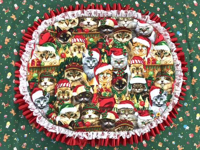 猫ちゃんクリスマス柄】日向ぼっこ・カフェマット クッション・ベッド  