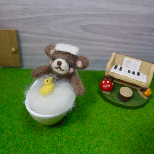 人気！！ かわいい クマちゃん♡お風呂タイム 羊毛フェルト