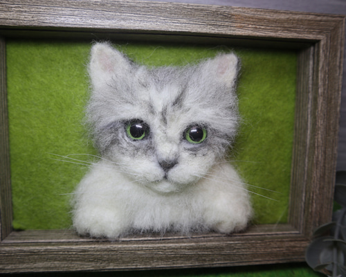 はなさま専用 羊毛フェルト 額飾り 「リアルで可愛いネコちゃん」 羊毛フェルト オーダー 額飾り「リアルで可愛いワンちゃんネコ