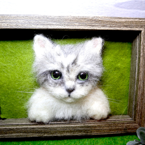 羊毛フェルト 猫 羊毛フェルト 猫 キジシロ猫さんとセキセイインコさん キジ白