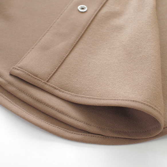 なめらか裏起毛シャツ　あったか＆ゆるふわ　ノーカラー　サイズ38　モカ　スナップボタン　 6枚目の画像