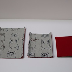 トレイ3点セット☆かわいいネコ柄の布✧小物入れに✧インテリアに★ 3枚目の画像