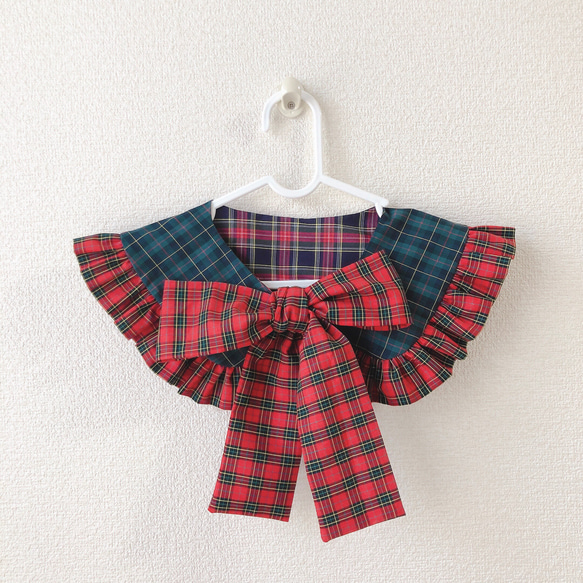 赤リボン タータンチェック ビッグリボン 丸襟フリル付け襟 その他